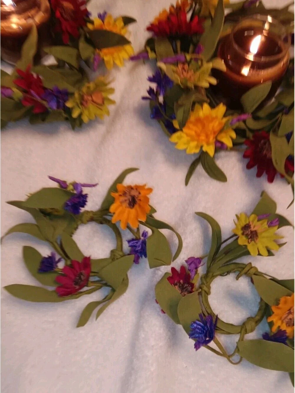 5pc Artificial Wildflower Centerpiece Wreath Candle Rings And Candlestick Rings